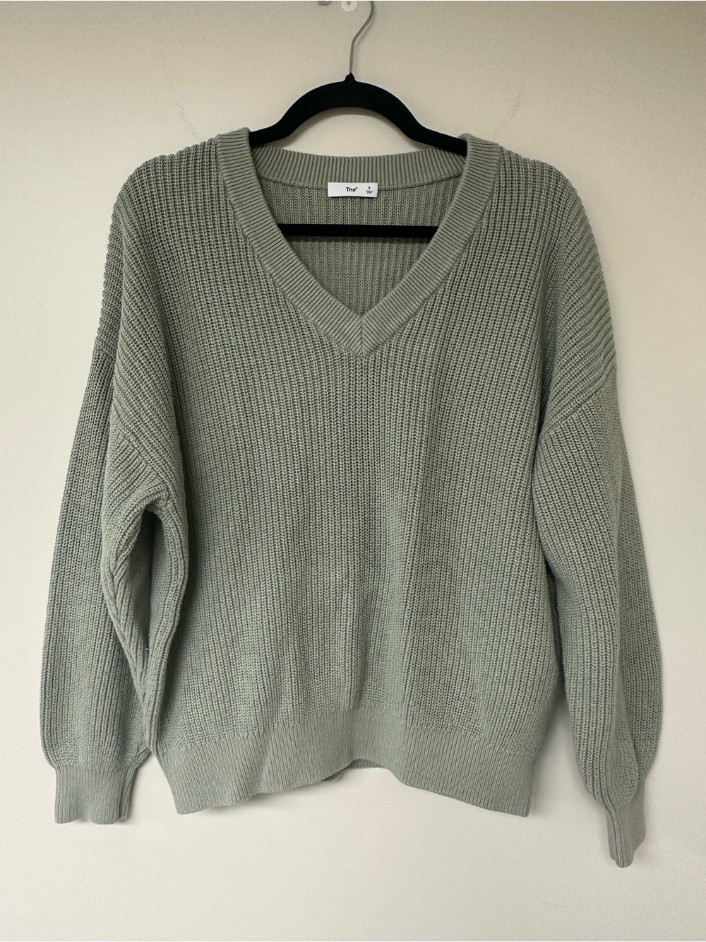 Aritzia V-Neck Ribbed Knit Cotton Sweater in Sage